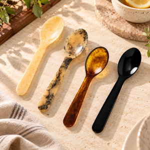 Fabricante de Cucharas de Resina con Efecto Mármol Hechas a Mano |   Utensilios de Servicio Color Ámbar Negro Personalizados, Venta al Por Mayor, OEM, ODM - Product Image 1