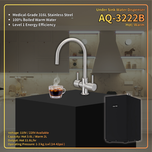 Distributeur d'eau chaude et froide sous comptoir AQUATEK AQ-3222B en acier inoxydable, électrique, 3,6 L eau chaude, 2 L eau froide, usage domestique - Product Image 1