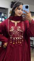 Robe décontractée pour femme en coton bordeaux, longueur cheville, coupe classique, brodée, séchage rapide, style traditionnel indien, printemps été automne