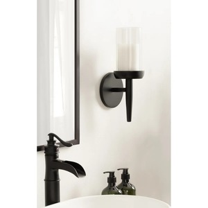 Porte-bougie mural noir en bois moderne et élégant à 1 bras, support décoratif suspendu pour bougies, idéal pour l'intérieur de la maison, les fêtes et les événements, à prix avantageux - Product Image 1