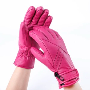 Gants en cuir rose pour femmes, longueur poignet, thermiques, pour l'hiver, compatibles avec les écrans tactiles, pour la conduite - Product Image 1