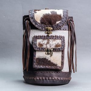 Sacs à dos pour ordinateur portable voyage collège école 100% sacs à cordon en cuir véritable fait à la main cheveux de vache sur la qualité Premium pour hommes et femmes - Product Image 1