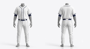 Conjunto de Uniforme de Béisbol para Hombre, Blanco y Azul Marino, Jersey de Manga Corta y Pantalones, Corte Regular, para Todas las Temporadas, Ropa de Equipo, Color Sólido, Cierre con Botones - Product Image 1