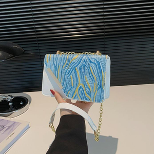New Arrival High End Contrasting Color Chain Button Two Genuine Leather Shoulder Bag Summer Fashion Women's <b>Square</b> Handbag Purse - Product Image 2