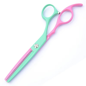 Ciseaux à cheveux rose et vert à pointe arrondie, lame en acier inoxydable, manche long, pour droitiers, ciseaux de barbier professionnels - Product Image 4