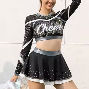 Ensemble d'uniformes de cheerleading pour adultes Econex Sports en polyester, noir et blanc, avec haut halter et jupe plissée, imprimé par transfert thermique - Product Image 6