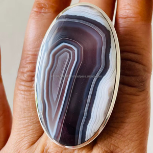 Anillo de declaración de ágata hermosa de Plata de Ley 925 UNO DE TIPO anillo hecho a mano ovalado uso diario regalo ella - Product Image 1