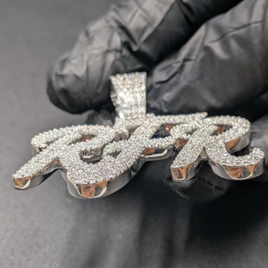 Pendentif personnalisé en moissanite argentée avec initiale, pendentif nom hip-hop personnalisé, bijoux unisexes tendance sertis de pierres - Product Image 2