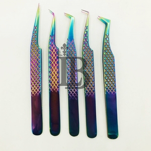 Pince à épiler professionnelle en acier inoxydable anti-magnétique à pointe diamantée pour extensions de cils, finition plasma arc-en-ciel, produit de haute qualité - Product Image 3