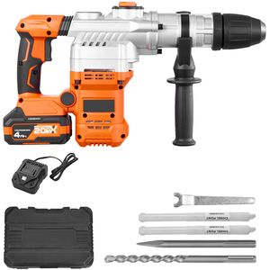 Trapano a percussione rotativo a batteria 20V con 2 batterie, caricabatterie e attacco SDS Max 1 9/16 per impieghi gravosi, senza fili, incluso punta SDS Plus - Product Image 1