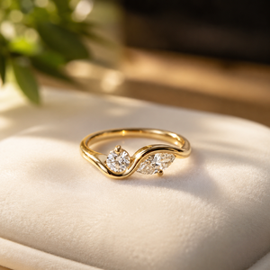 Bague de fiançailles en argent sterling 925 avec deux pierres en moissanite certifiée GRA, taille brillant rond et taille marquise - Product Image 3