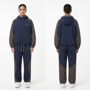 Wholesale Custom Logo Tracksuit <b>Men</b> Women 2 Piece Set Color Block Hooded <b>Track</b> <b>Jacket</b> Jogger Pants Sportswear Running Suits - Product Image 4