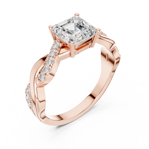 Anillo de Compromiso de Oro Rosa de 14K Más Vendido con Diamante Cultivado en Laboratorio Corte Asscher y Banda Trenzada, Joyería para Mujer - Product Image 4