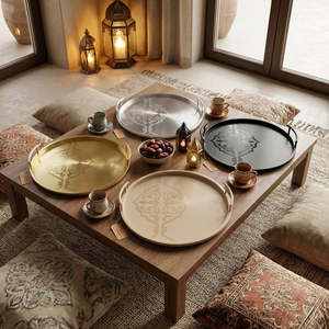 Plateau de service de luxe de style contemporain fini beige avec poignées, collection classique Ramadan et Aïd pour l'hôtellerie et le Majlis - Product Image 3