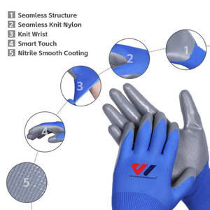ถุงมือเคลือบไนลอนโพลีเอสเตอร์ไนไตรล์ PU จับกระชับ ระบายอากาศได้ดี น้ำหนักเบา ถุงมือนิรภัยสำหรับงานอิเล็กทรอนิกส์ งานช่าง และงานทั่วไป - Product Image 2