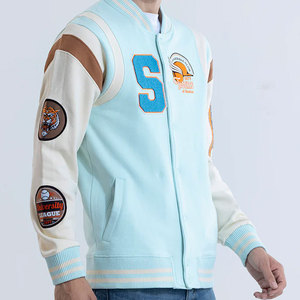 College Team Letterman Baseball Varsity <b>Jackets</b> For Adults Men's <b>Light</b> Blue Varsity <b>Jacket</b> With Embroidered S Logo And Patch - Product Image 5