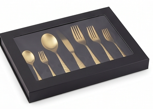 Ensemble d'argenterie dorée au design minimaliste, ustensiles modernes à long manche, résistants au lave-vaisselle, fourchettes, cuillères, couteaux pour usage domestique - Product Image 6