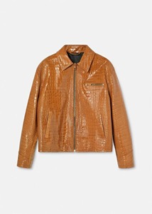 Veste chauffante matelassée en cuir véritable marron gaufré pour homme avec col rabattable et fermeture éclair, style moto, pour l'hiver - Product Image 4