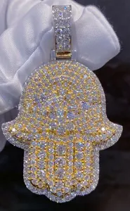 Colgante de Mano de Hamsa Iced Out con Moissanita, Estilo Hip Hop, de Plata de Ley 925 Bañada en Oro, con Micro Pavé de Moissanita - Product Image 5