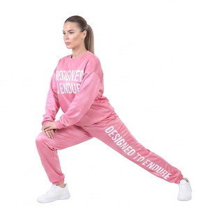 100% Polyester Fleece Printed Sweat Suit Women Crew Neck Printed Sweatshirts Jogger Pants <b>Set</b> Ladies 350gsm Polyester Tracksuits - Product Image 5