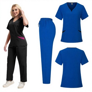 Wholesale Hospital V-neck Nurse <b>Doctor</b> Scrubs Top Pants OEM Custom Logo Medical Knitted Polyester/Spandex Scrubs <b>Set</b> Uniform - Product Image 4