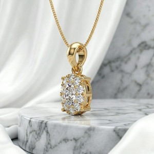 Collier pendentif solitaire ovale en diamant de 0,50 carat, or 14 carats, diamant de laboratoire couleur E-F, pureté VVS2, serti à griffes, bijoux minimalistes pour femmes - Product Image 2