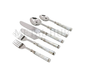 ชุดช้อนส้อมสแตนเลส 6 ชิ้น ด้ามจับเปลือกหอยคาปิซสีขาว ชุดช้อนส้อมมีด ช้อน ชุดอาหารบนโต๊ะอาหาร ชุดครัว - Product Image 3