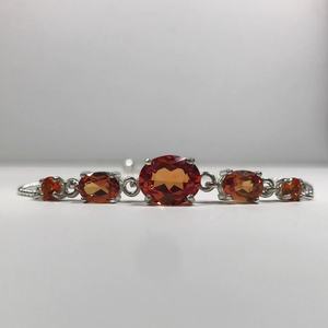 Orange Padparadscha Sapphire Charm Sterling Silver Luxury Simple Classic Design <b>Bangle</b> <b>Bracelet</b> for Women Anniversary Gift - Product Image 2