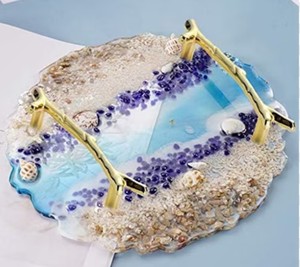 Tazón de Servir Mediterráneo Personalizado de Resina Costera con Asa Dorada, Bandeja para Postres para Fiestas en la Playa, Acabado de Alta Calidad Hecho a Mano - Product Image 5