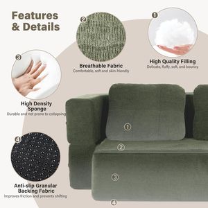 Divano Letto Convertibile Scott in Tessuto, Misura Queen, Modulare con Braccioli Alti e Dritti, Coperta Inclusa per Soggiorno e Camera da Letto - Product Image 4