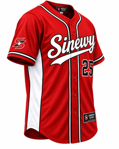Camiseta de Béisbol Roja Deportiva Sinewy para Hombre, Manga Corta, Cierre de Botones, Transpirable, Poliéster, Impresión con Nombre del Equipo, Número 25, Adulto - Product Image 3