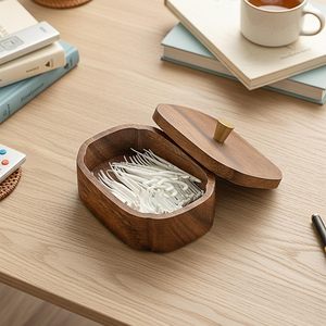 Acacia Wood Eco-Friendly Modern Multifunction Bathroom <b>Storage</b> Jars Double-Layer Canisters for Cotton for Floss Picks Home - Product Image 3