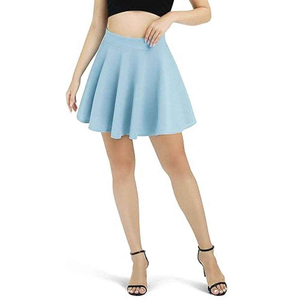 Jupe plissée taille haute pour femmes grandes tailles, en spandex/polyester, bleu clair, coupe trapèze, séchage rapide et anti-plis, élastique - Product Image 1