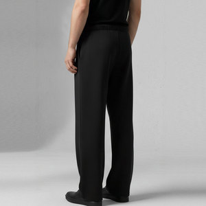 Pantalon de jogging noir pour homme, coupe droite, taille élastique, style décontracté urbain vintage, mi-long, en tissu peigné, pour l'automne - Product Image 5