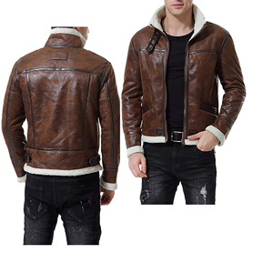 Blouson d'hiver réversible pour homme en cuir marron et doublure en viscose, fermeture éclair, col et poignets en tricot côtelé. - Product Image 5