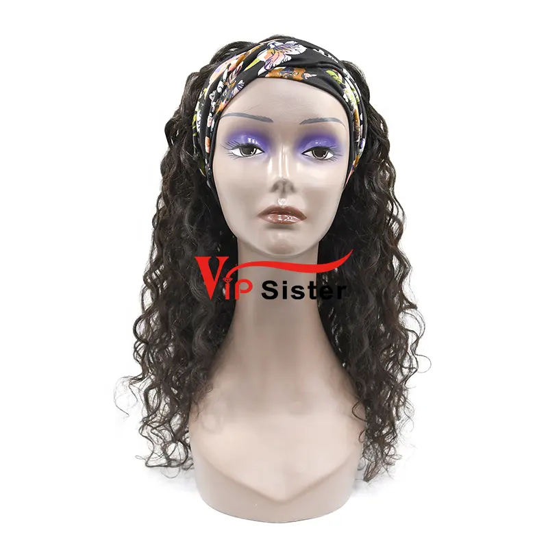 Cheap factory wholesale Natural Black Italian Curly Human Hair Wig Headband Wigs For Black Women beginner friendly