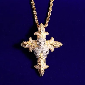 Iced Out <b>Cross</b> Skull Pendant <b>Silver</b> Plated Channel Set Moissanite Luxury Gothic Hip Hop Style Party Jewelry for <b>Men</b> - Product Image 1