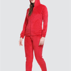 Ensemble de survêtement streetwear en velours personnalisé pour femme, grande taille, avec sweat à capuche court zippé et pantalon de jogging, couleur unie, 2 pièces – Vente chaude - Product Image 4