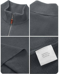 Sweat-shirt classique à capuche et quart de zip en maille, gris anthracite élégant, 100 % coton molletonné, pour l'hiver, avec col montant côtelé et ourlet régulier - Product Image 2