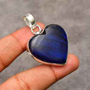 Pendentif en labradorite en forme de cœur, bijoux en argent sterling faits à la main, pierre naturelle gris-bleu, collier pour femme, cadeau - Product Image 4