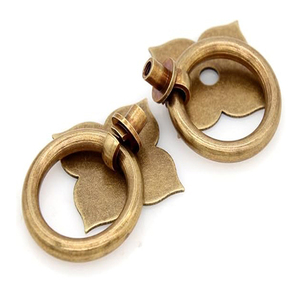 Vintage <b>Antique</b> Bronze Ring Pulls with Four-Leaf Clover Shaped Base - Pure Solid Brass Cabinet Hardware- Ring Size Knobs - Product Image 6