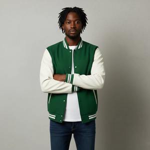 Blouson universitaire pour homme en toile 100 % laine, coupe décontractée, épaules tombantes, bicolore, avec logo personnalisé imprimé, idéal pour l'hiver – Vente en gros - Product Image 6