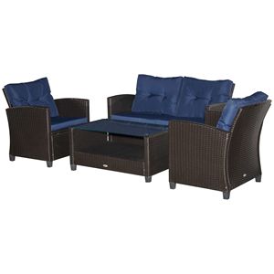 Set di Mobili da Giardino in Rattan Blu 4 Pezzi, Tavolo e Sedie per Conversazione all'Aperto - Product Image 1