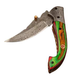 Cuchillo Plegable de Acero de Damasco Hecho a Mano con Punta Caída y Mango de Madera, Grado Industrial OEM para Camping, Senderismo, Caza, EDC (7.5-10.5 Pulgadas) - Product Image 6