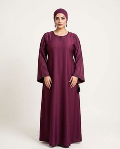 Elegant Purple Embroidered Abaya With Stones Beads Work <b>Long</b> Sleeve Modest <b>Dress</b> <b>For</b> Women Floor Length V Neck Loose Fit 2026 - Product Image 2