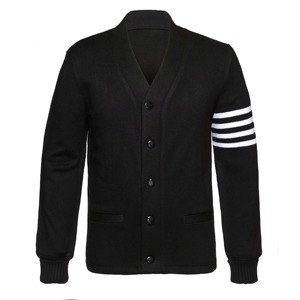 Cardigans noirs à col en V avec logos personnalisés, manches longues, couleur unie, boutons sur le devant, longueur longue, vêtements décontractés d'automne, 100% acrylique - Product Image 1