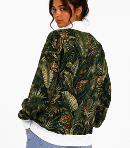 Sweat-shirt surdimensionné pour femme à imprimé tropical avec motif léopard et inscription « AREAIN », design épaules tombantes, style été - Product Image 5