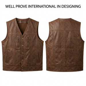Gilet en cuir véritable de qualité supérieure 750 GSM, vert olive, structure à panneaux, logo personnalisé en relief sur le devant/derrière - Product Image 4