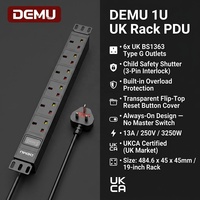 Bloc d'alimentation industriel DEMU 1U 6 voies, type G, norme britannique BS1363, 13A 250V, montage en rack 19 pouces, protection contre les surcharges, UKCA