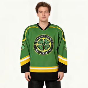 FONILBEST Maillot de hockey sur glace personnalisé en maille écologique 260g, col en V, manches longues, imprimé numérique par sublimation, polyester respirant - Product Image 1